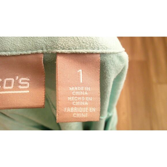 Chicos Womens Jacket 1 Medium Light Blue Teal Full Zip Velour Microsuede - Picture 7 of 9